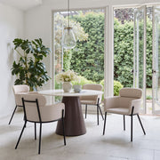 Terrazzo-Print Round Pedestal Dining Table — scale reference and proportion detail