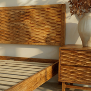 Relief-Carved Wood Platform Bed Frame — back and side profile detail