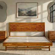 Close-up of carved leg and joinery detail — Relief-Carved Wood Platform Bed Frame