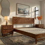 Relief-Carved Wood Platform Bed Frame — alternate angle showing full form