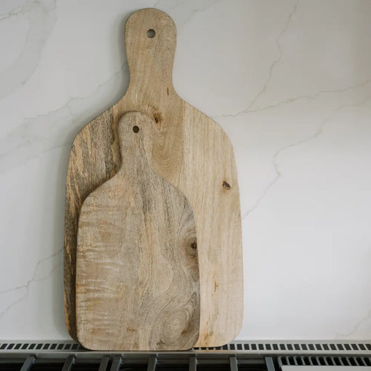 Natural wood serving board with handle