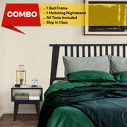 Spindle Headboard Solid Wood Bed & Nightstand Set