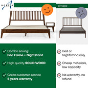 Spindle Headboard Solid Wood Bed & Nightstand Set