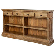 Reclaimed Wood Open Console Table styled with ceramics and a linen runner