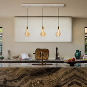 Brass Linear Triple Pendant Fixture, White Canopy