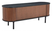 Fluted Wood-Grain Media Console — back and side profile detail