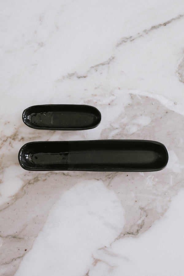 Glossy Black Ceramic Olive Bowl Set