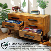 Mid-Century Wood-Grain Six-Drawer Dresser