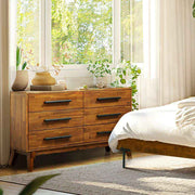 Mid-Century Wood-Grain Six-Drawer Dresser