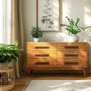 Mid-Century Wood-Grain Six-Drawer Dresser