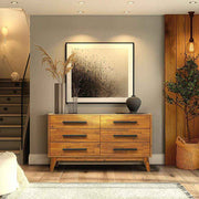 Mid-Century Wood-Grain Six-Drawer Dresser