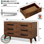 Mid-Century Wood-Grain Six-Drawer Dresser — additional product view 14