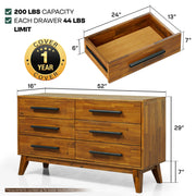 Mid-Century Wood-Grain Six-Drawer Dresser