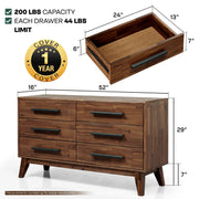 Mid-Century Wood-Grain Six-Drawer Dresser