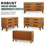 Mid-Century Wood-Grain Six-Drawer Dresser