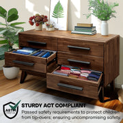 Mid-Century Wood-Grain Six-Drawer Dresser
