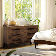 Mid-Century Wood-Grain Six-Drawer Dresser