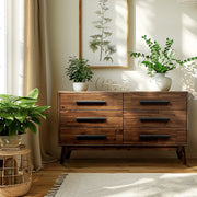 Mid-Century Wood-Grain Six-Drawer Dresser