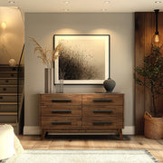 Mid-Century Wood-Grain Six-Drawer Dresser