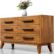 Mid-Century Wood-Grain Six-Drawer Dresser