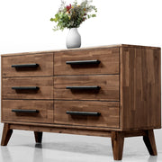 Mid-Century Wood-Grain Six-Drawer Dresser