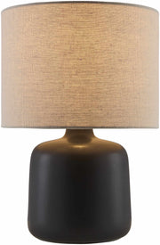 Close-up of hand-thrown stoneware glaze and texture detail — Matte Ceramic Drum Shade Table Lamp