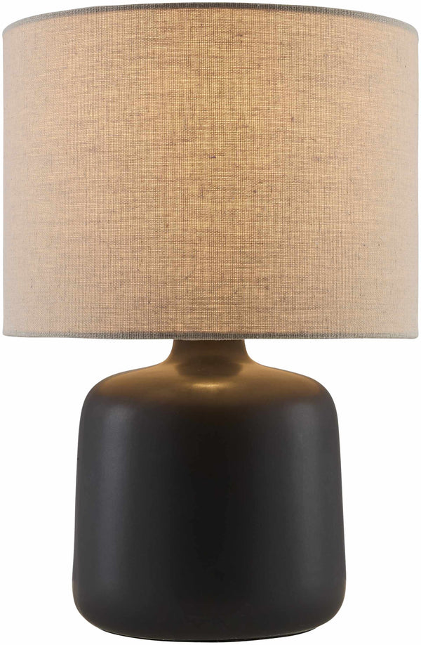 Close-up of hand-thrown stoneware glaze and texture detail — Matte Ceramic Drum Shade Table Lamp