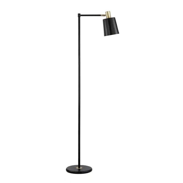Industrial Black Metal Floor Lamp with Gold Accents