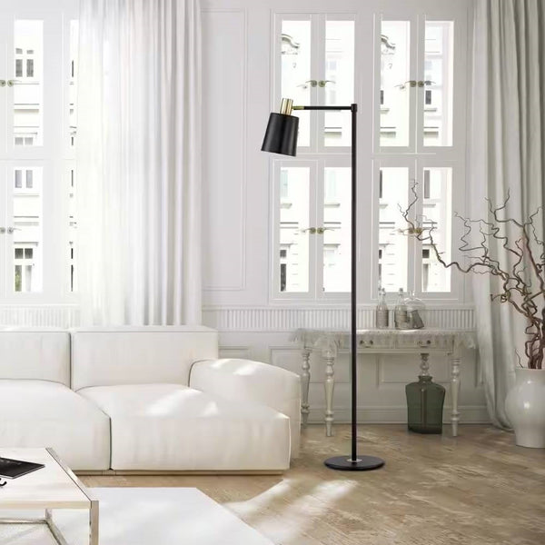 Industrial Black Metal Floor Lamp with Gold Accents