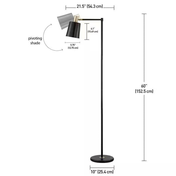 Industrial Black Metal Floor Lamp with Gold Accents