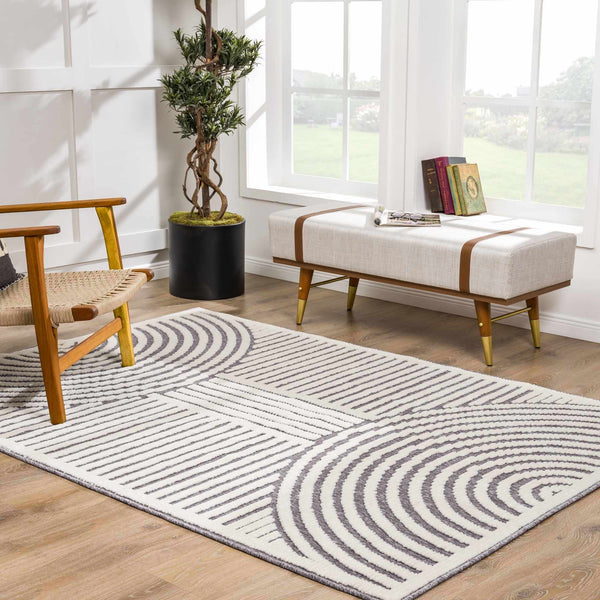 Geometric Gray Washable Area Rug