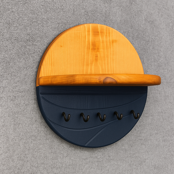Wood-Grain Wall Key Holder with Shelf