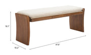 Boucle Upholstered Wood Bench — back and side profile detail