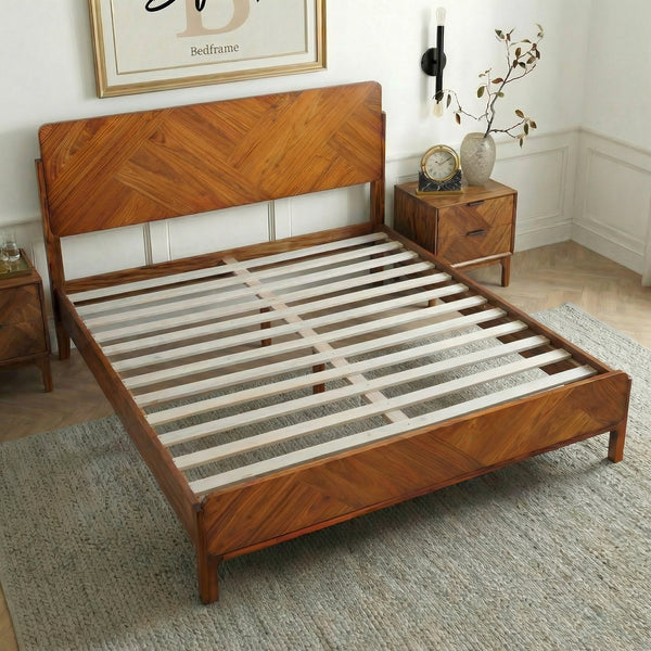 Geometric Parquet Wood Bed Frame