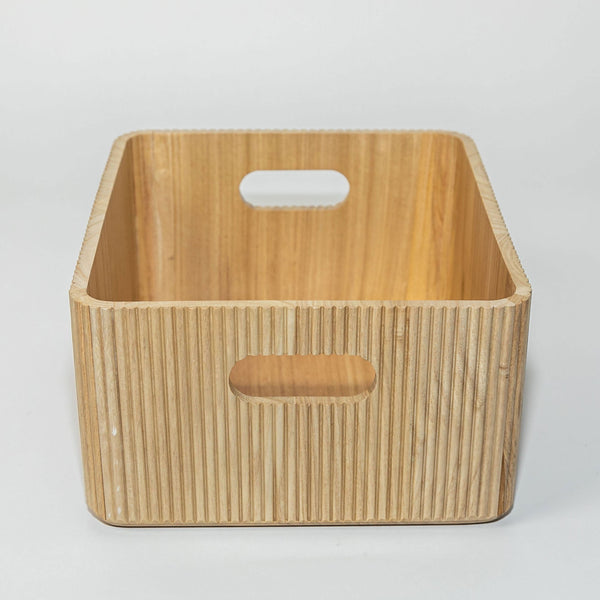 Paulownia Wood Ribbed Storage Bin