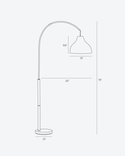 Brass Arc Floor Lamp with Wicker Dome Shade