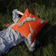 Cotton Velvet Leaping Leopard Pillow