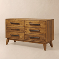 Mid-Century Wood-Grain Six-Drawer Dresser