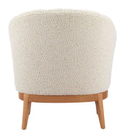 Boucle Channel-Back Accent Chair — scale reference and proportion detail