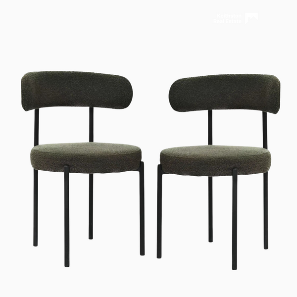 Boucle Crescent-Back Dining Chairs Set — packaging and unboxing view