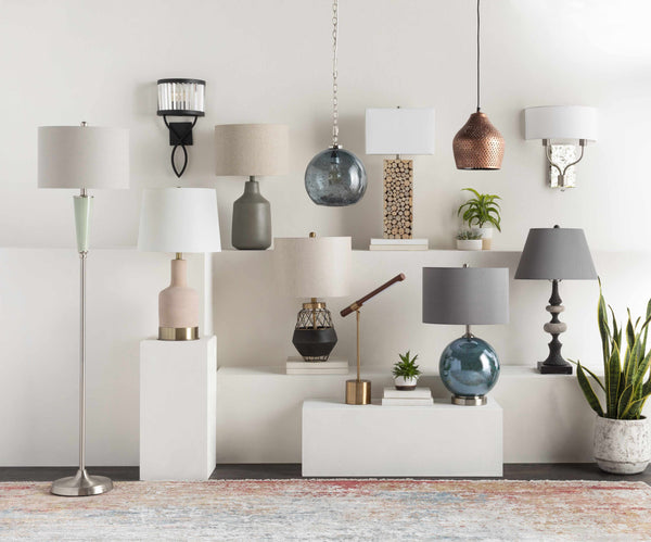 Concrete-Finish Linen Shade Table Lamp