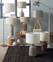 Concrete-Finish Linen Shade Table Lamp