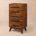 Mid-Century Solid Wood Tall Dresser — Solid wood tall chest with five drawers and splayed mid-century legs