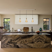 Brass Linear Triple Pendant Fixture, White Canopy