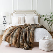 Tonal Stripe Faux Fur Throw — styled in a complete room vignette