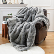 Tonal Stripe Faux Fur Throw — folded throw showing texture and weight
