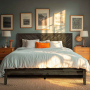 Parquet-Headboard Solid Wood Bed Frame — scale reference and proportion detail