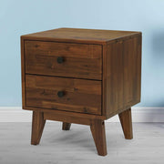 Two-Drawer Solid Wood Nightstand — detail of finish and surface variation