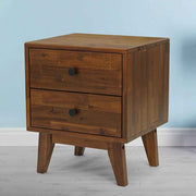Two-Drawer Solid Wood Nightstand — scale reference and proportion detail