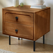 Solid Wood 2-Drawer Nightstand styled beside a bed with a lamp and book